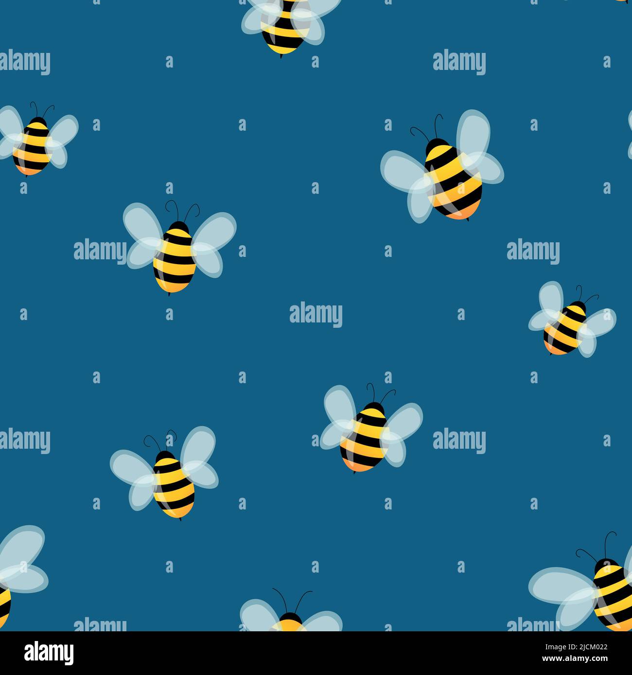 Seamless pattern with bees on color background. Small wasp. Vector ...
