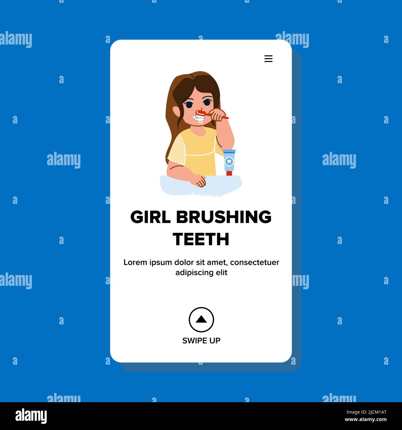 kid girl brushing teeth vector Stock Vector