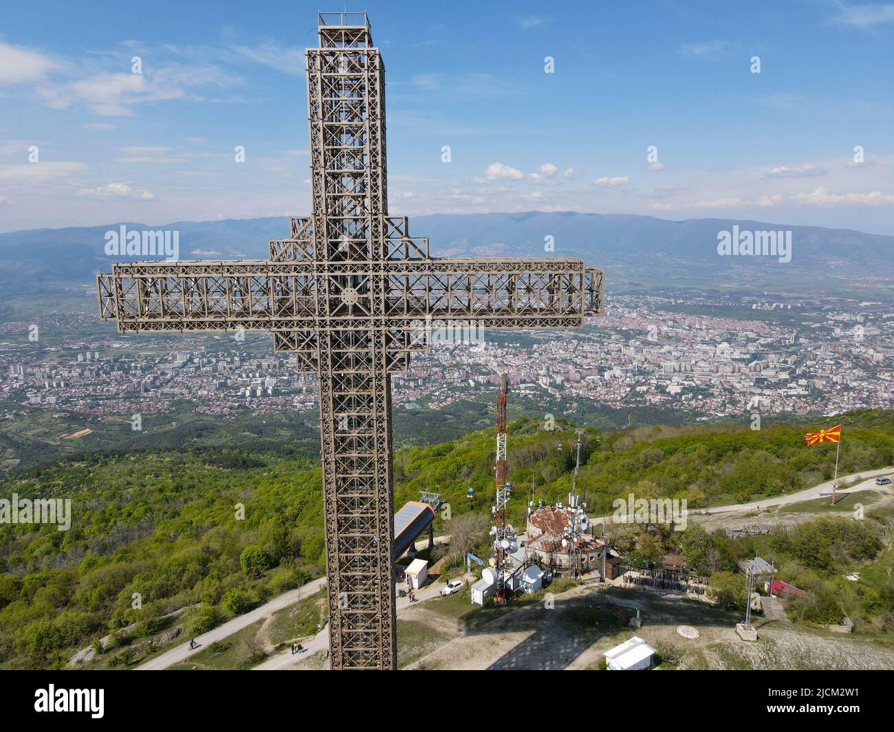 Millennium Cross On Mount Vodno Over Skopje On Macedonia Stock Photo Millennium Cross On Mount Vodno Over Skopje On Macedonia Stock Photo