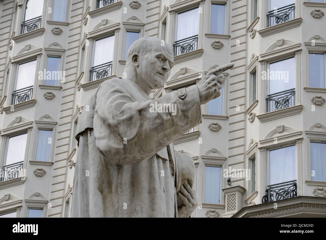 Statue and building on Macedonia square at Skopje on Macedonia Stock