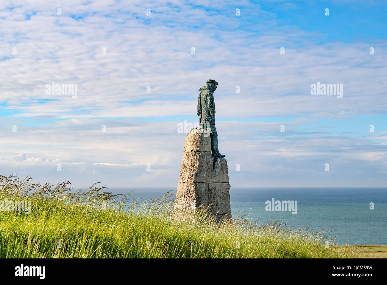 Sculpture of the French pilot Arthur Charles Hubert Latham at the cliff Gris-Nez on the Opal Coast (Côte d'Opale), France Stock Photo
