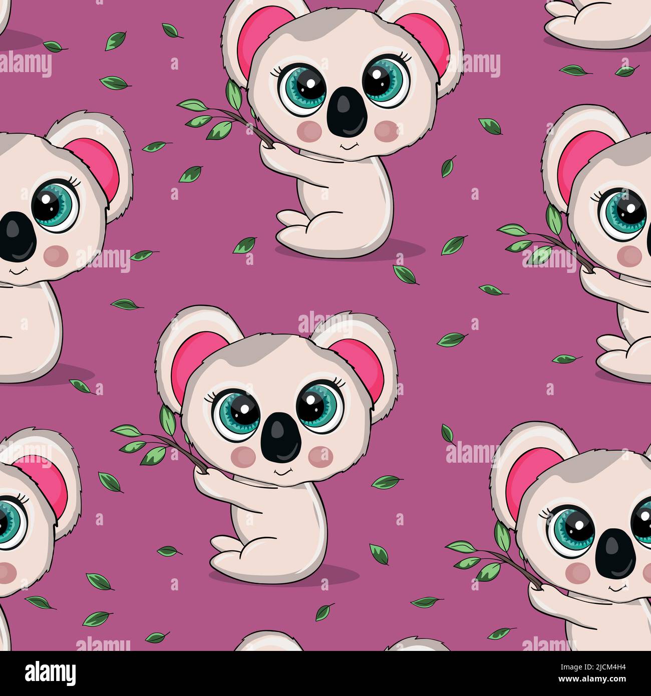 Seamless pattern with cute koala baby on color background. Funny ...