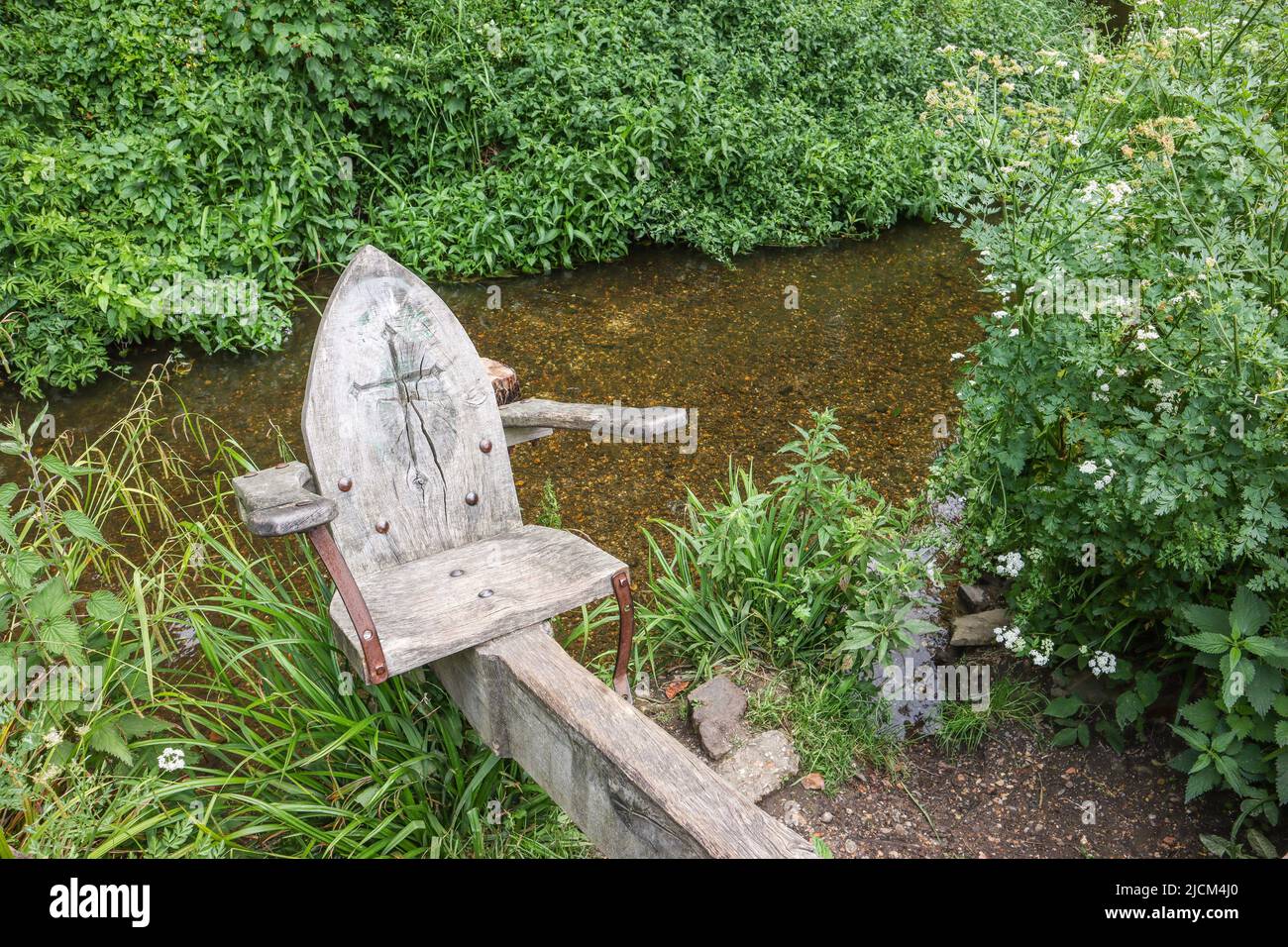 Ducking Stool on the River Avon in Christchurch, Dorset, UK Stock Photo