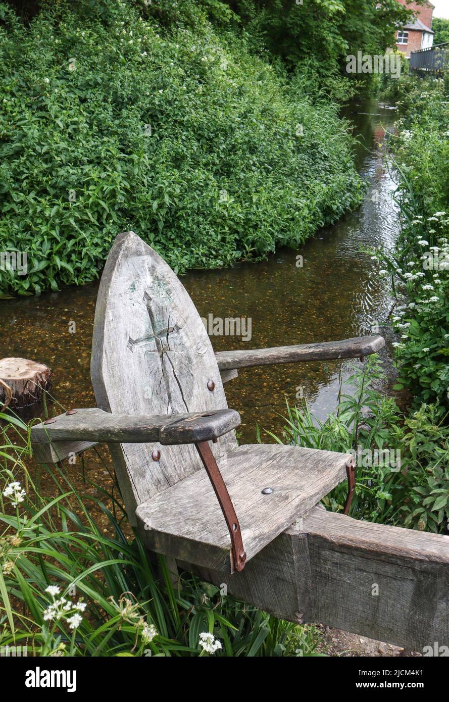 Ducking Stool on the River Avon in Christchurch, Dorset, UK. Stock Photo