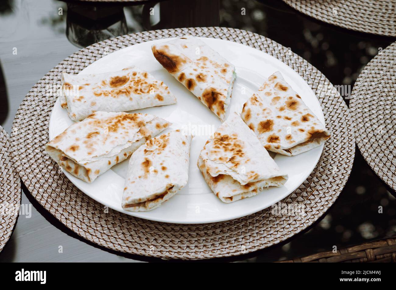 Roll of lavash, Pita bread, chicken, Shawarma sandwich gyro lamb or