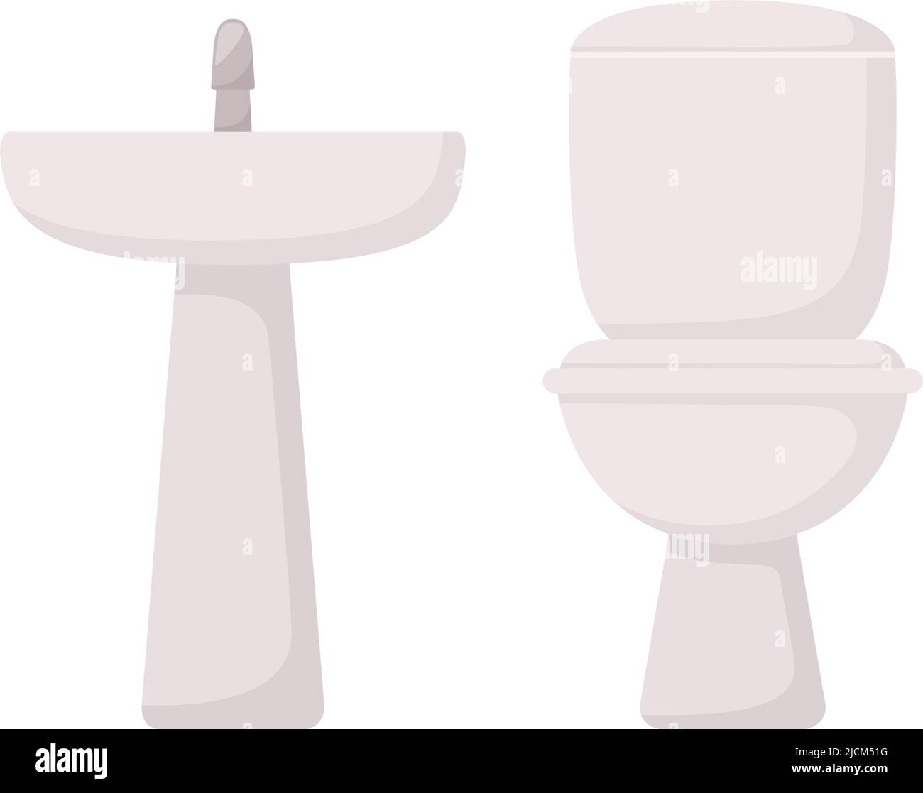 White toilet bowl and sink for bathroom, restroom. Vector illustration Stock Vector