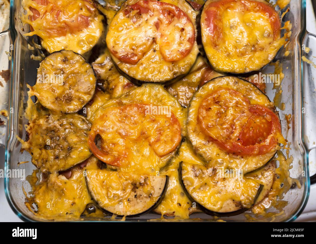 Baked eggplant with cheese, top view Stock Photo Alamy
