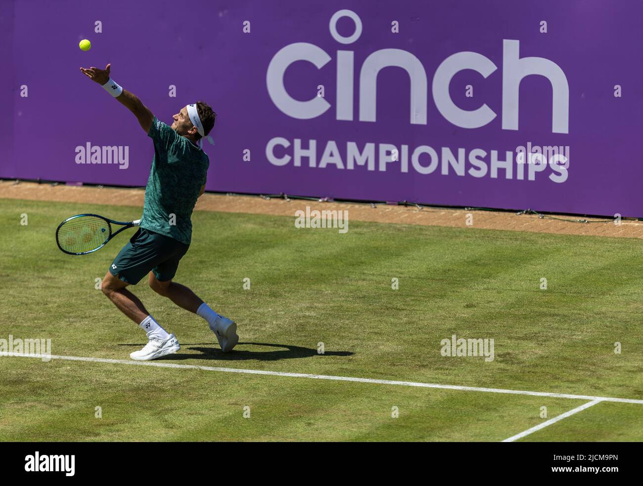 Casper Ruud serving on day two of the cinch Championships at The Queen's Club, London. Picture date: Tuesday June 14, 2022. Stock Photo