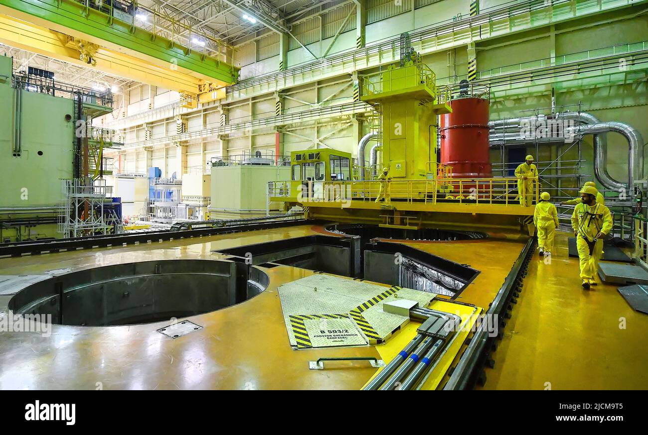 Dukovany, Czech Republic. 14th June, 2022. Czech Dukovany Nuclear Power  Station unit 4 off for scheduled fuel replacement and checks. Pictured  reactor hall of power plant Dukovany, Czech Republic, June 14, 2022.