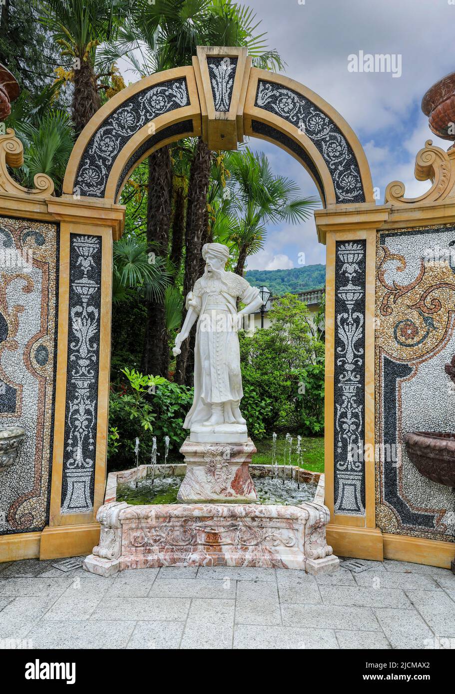 Statues or sculptures in the gardens of the Grand Hotel des Iles Borromees, Stresa, Lake Maggiore, Italy Stock Photo