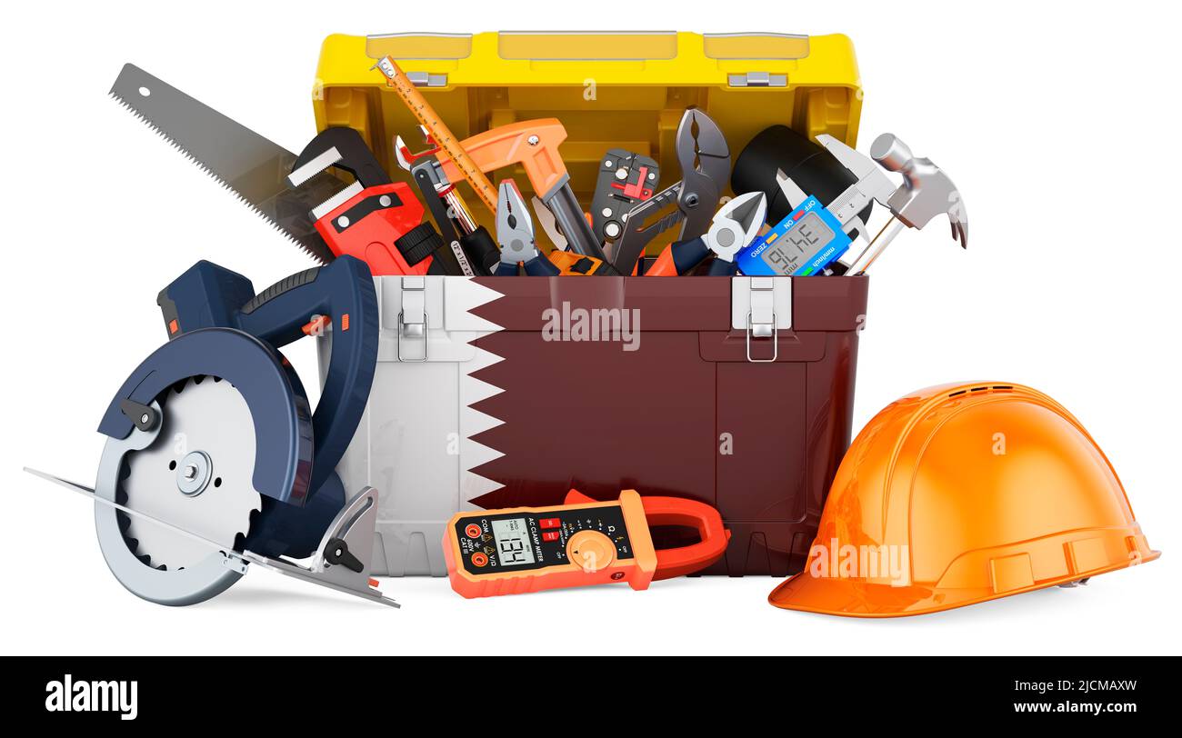 Qatari flag painted on the toolbox. Service, repair and construction in