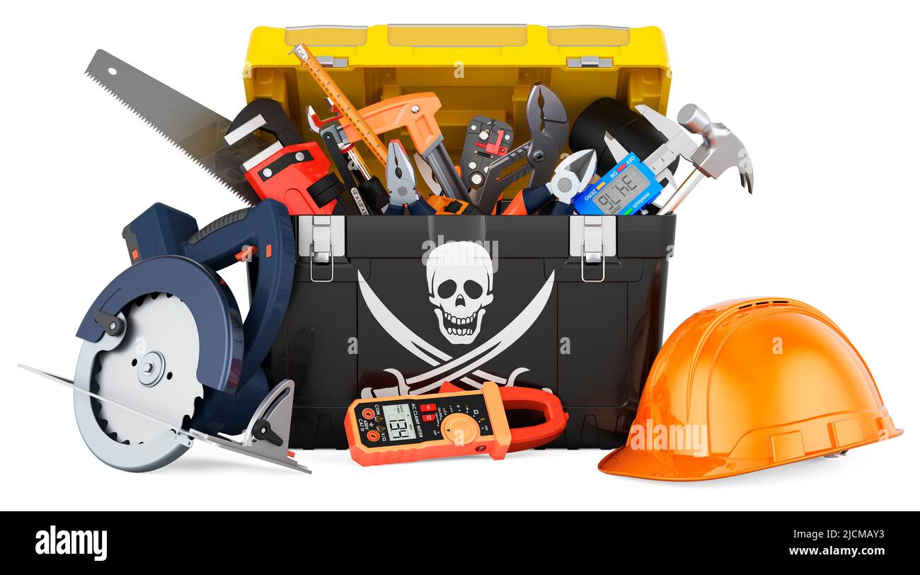 Piracy flag painted on the toolbox. 3D rendering isolated on white ...