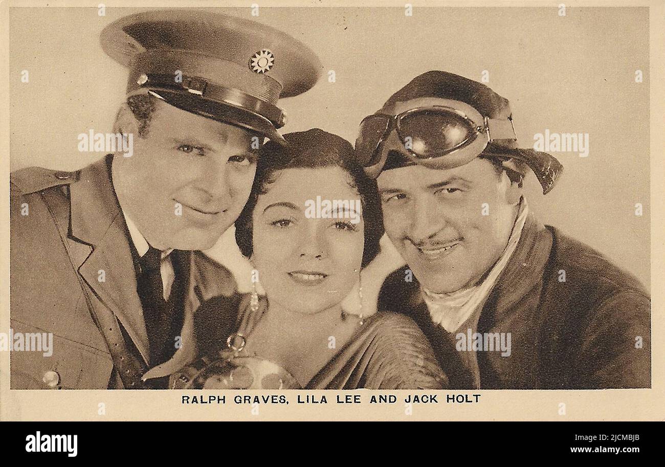 Portrait of Jack Holt, Lila Lee, Ralph Graves in Flight - Silent Hollywood era Stock Photo