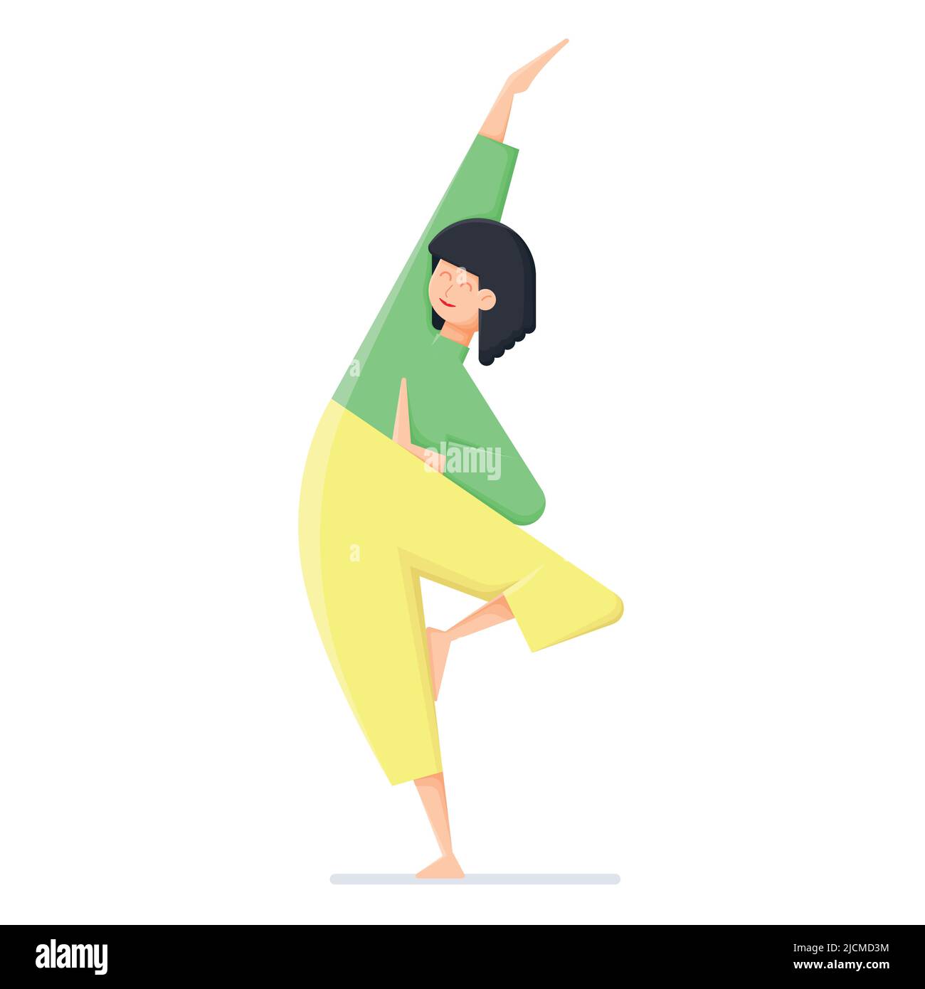 Young girl doing stretching yoga exercise. Girl in yoga pose, healthy lifestyle concept. Flat vector illustration Stock Vector