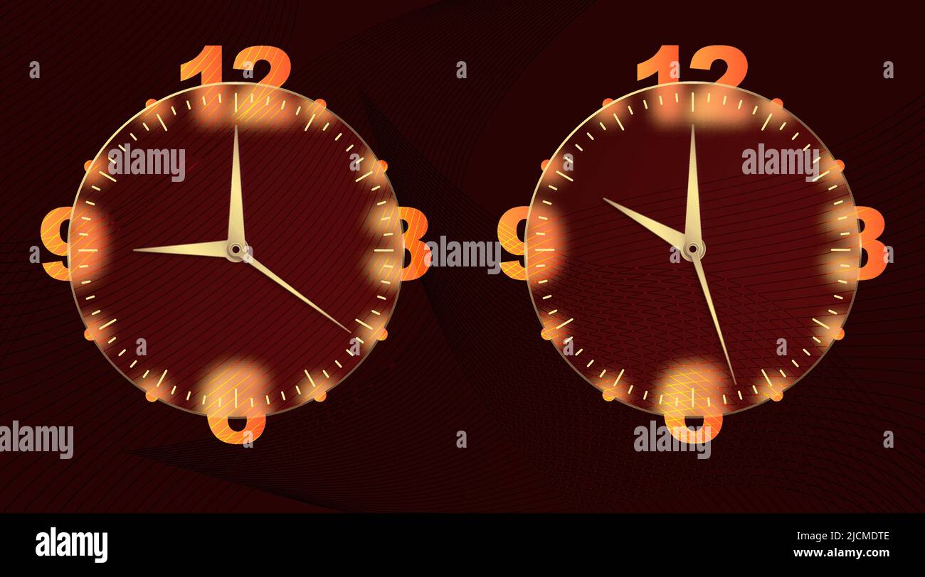 Clock glassmorphism effect. Set 3d style round timer Gold clock face