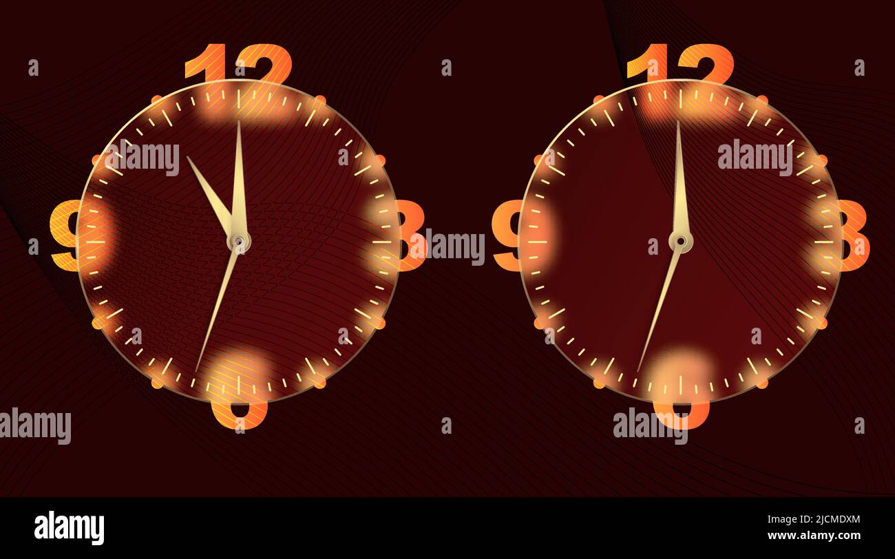 Clock glassmorphism effect. Set 3d style round timer Gold clock face