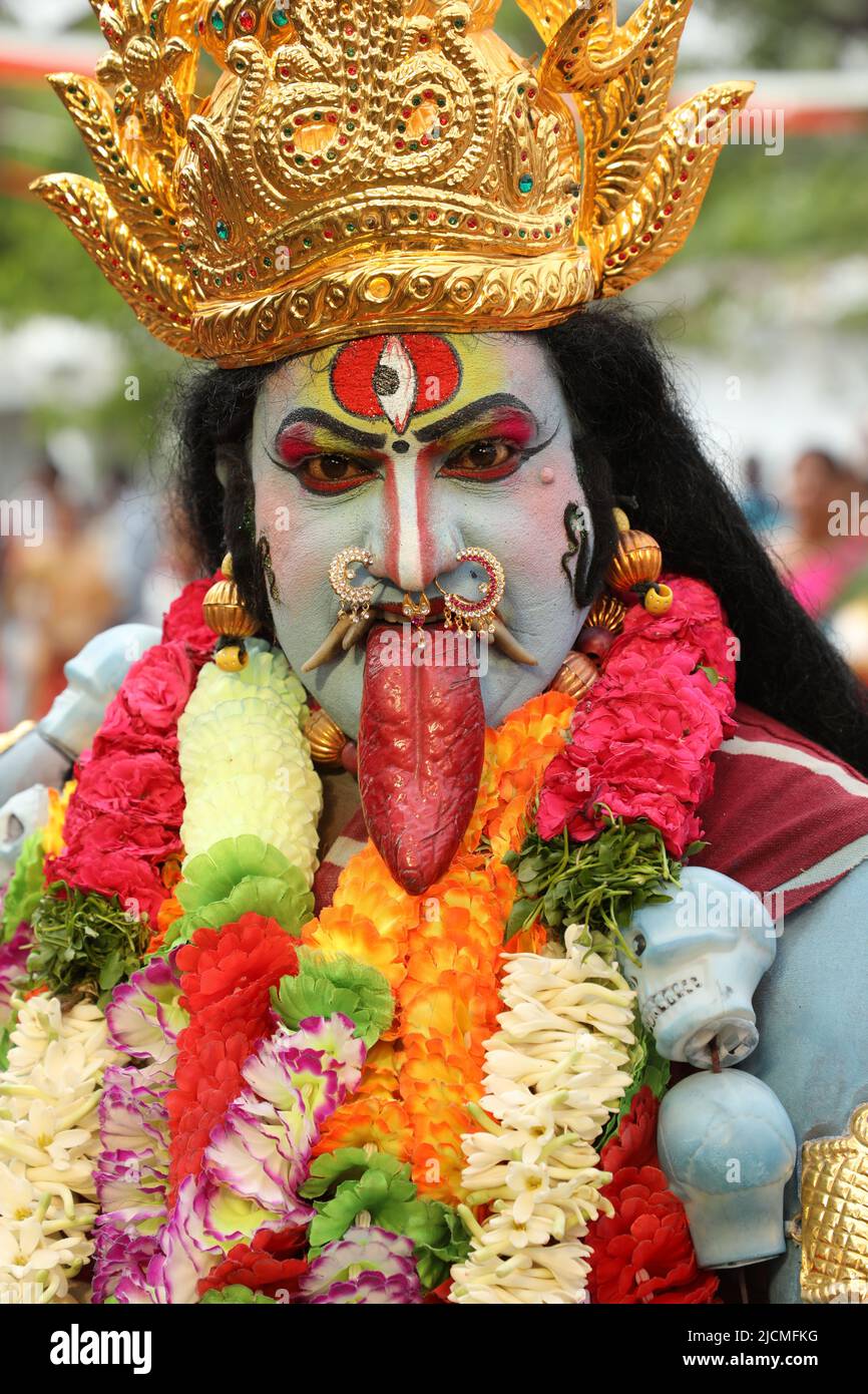 Indian Male Devotee at temple Stock Photo