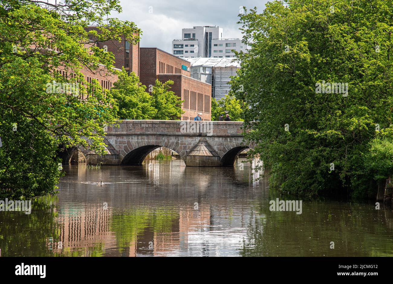 the olde stone bridge over Vejle river in the center of the town, Vejle, Denmark, June 13, 2022 Stock Photo