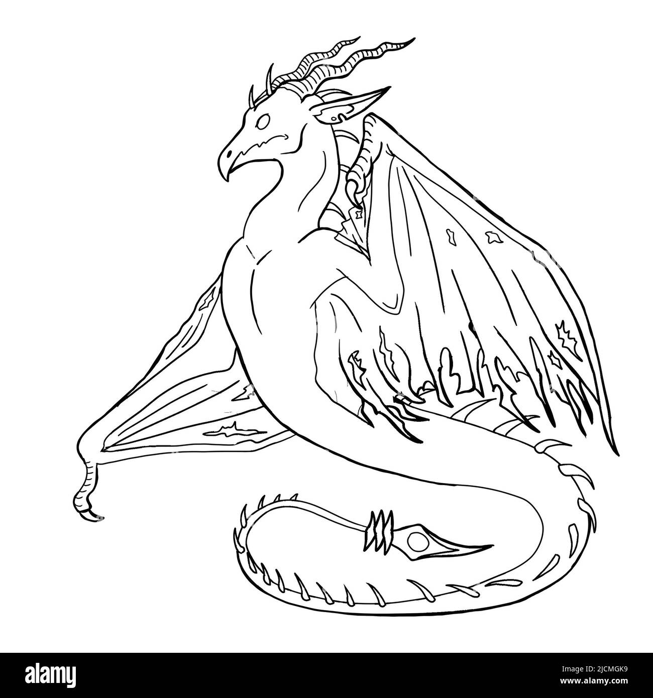 Black and white coloring page ink illustration of a dragon Stock Photo ...