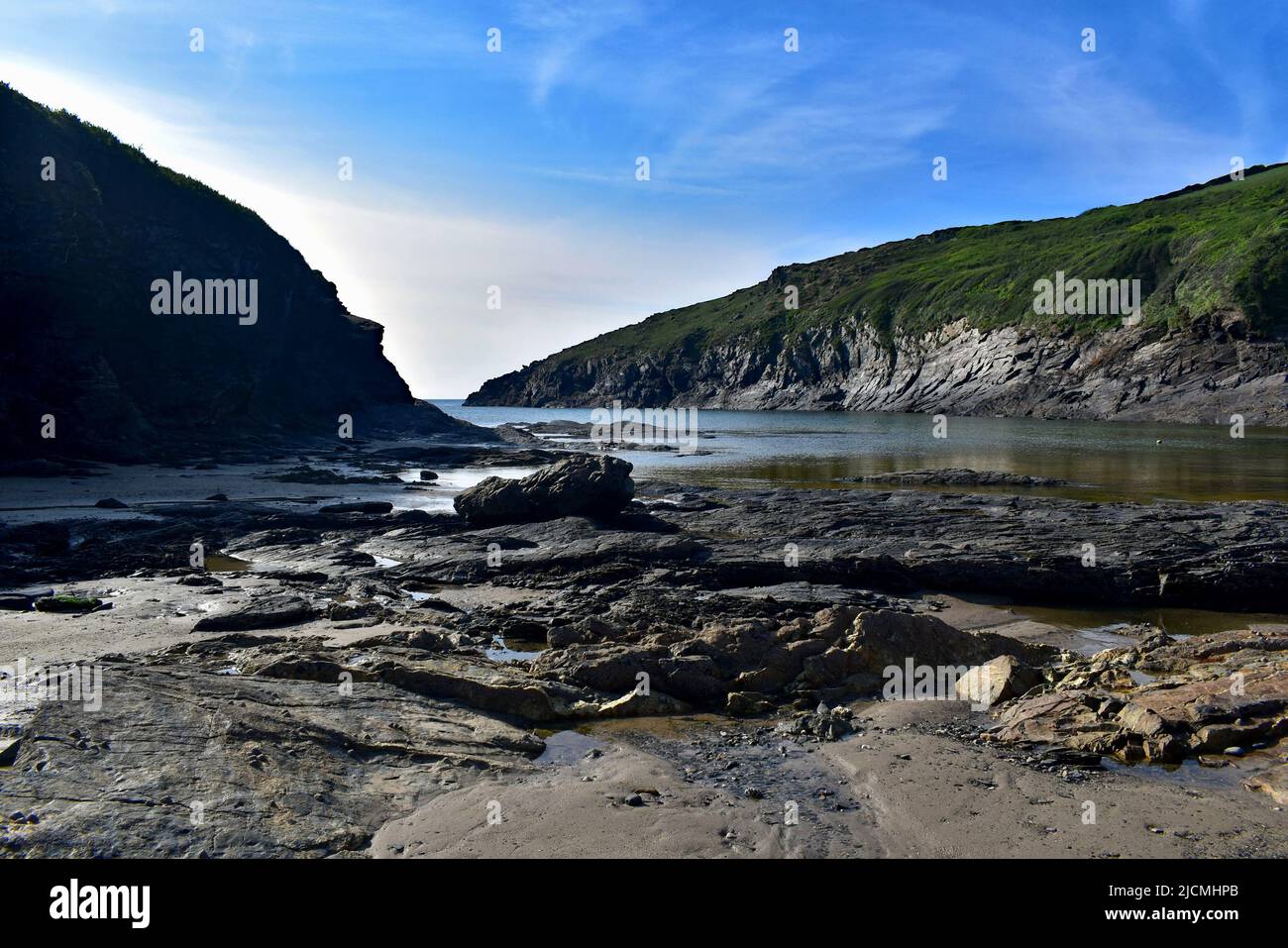 Port Quin beach at low tide. Stock Photo