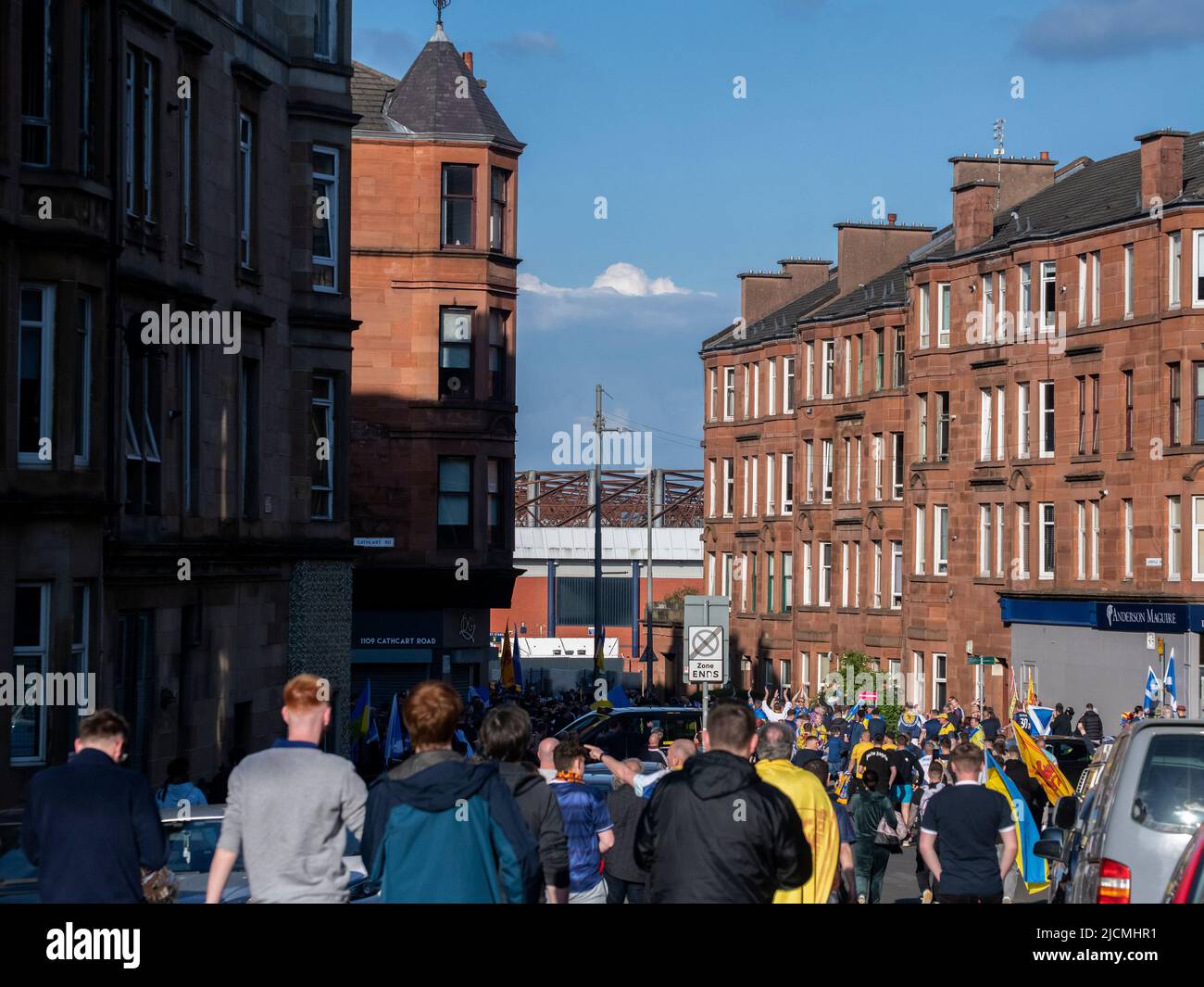 Glasgow, Scotland. UK. June 1st, 2022 Football fans heading to Hampden