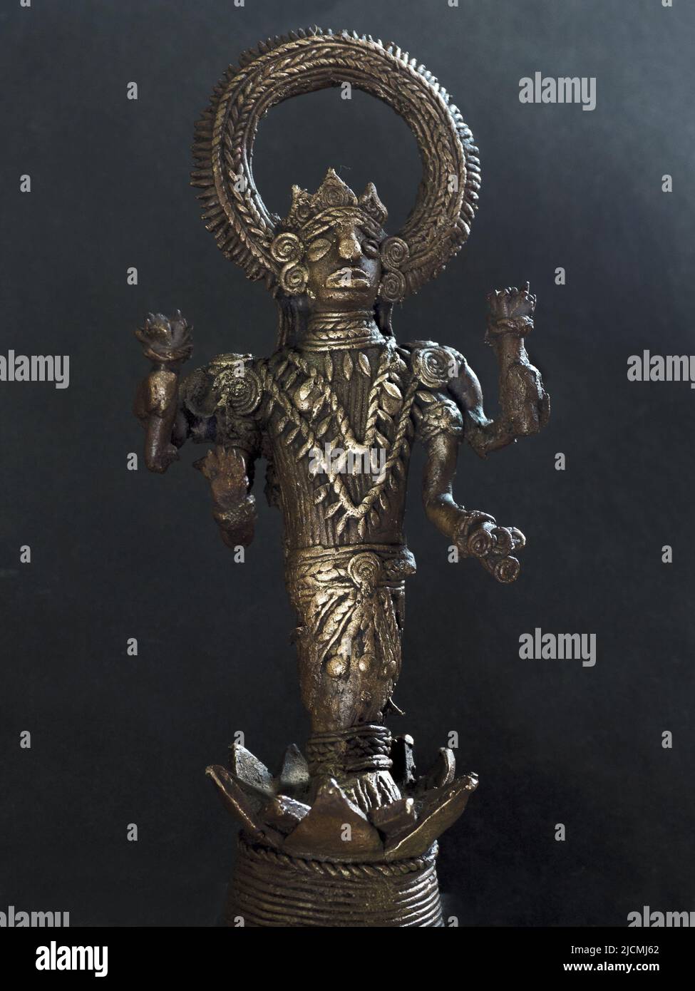 2021 Vintage Laxmi Bronze statue in DHOKRA tribal Art of Bastar Studio shot Lokgram Kalyan Maharashtra India. Stock Photo
