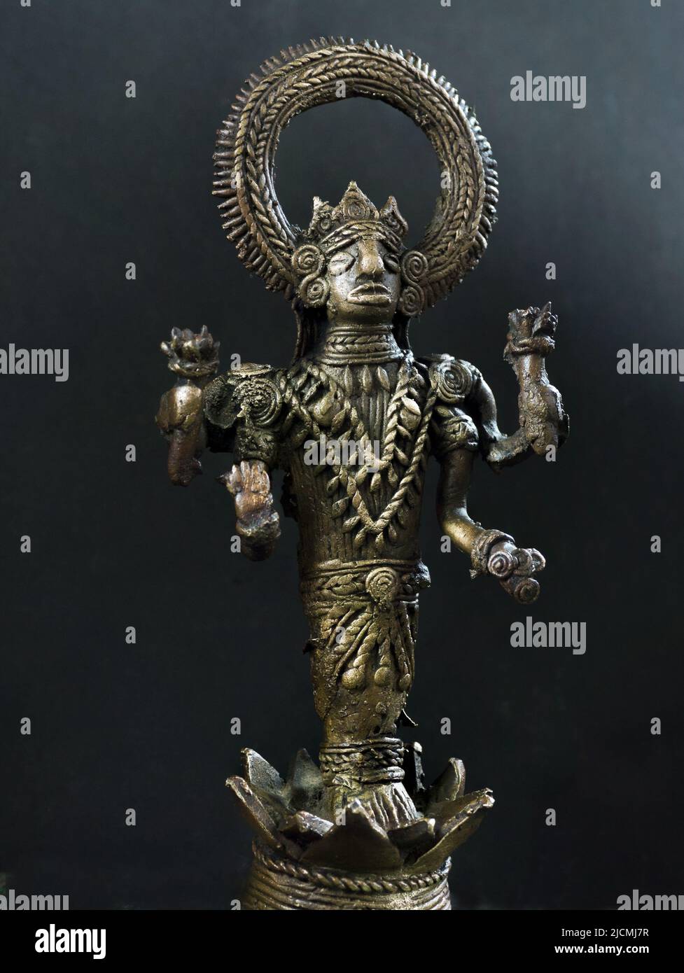 08 12 2021 Vintage Laxmi Bronze statue in DHOKRA tribal Art of Bastar Studio shot Lokgram Kalyan Maharashtra India. Stock Photo
