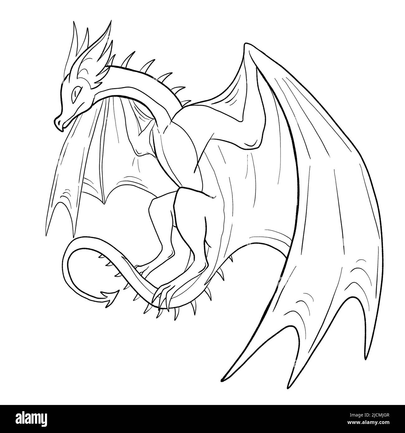 Black and white coloring page ink illustration of a dragon Stock Photo ...