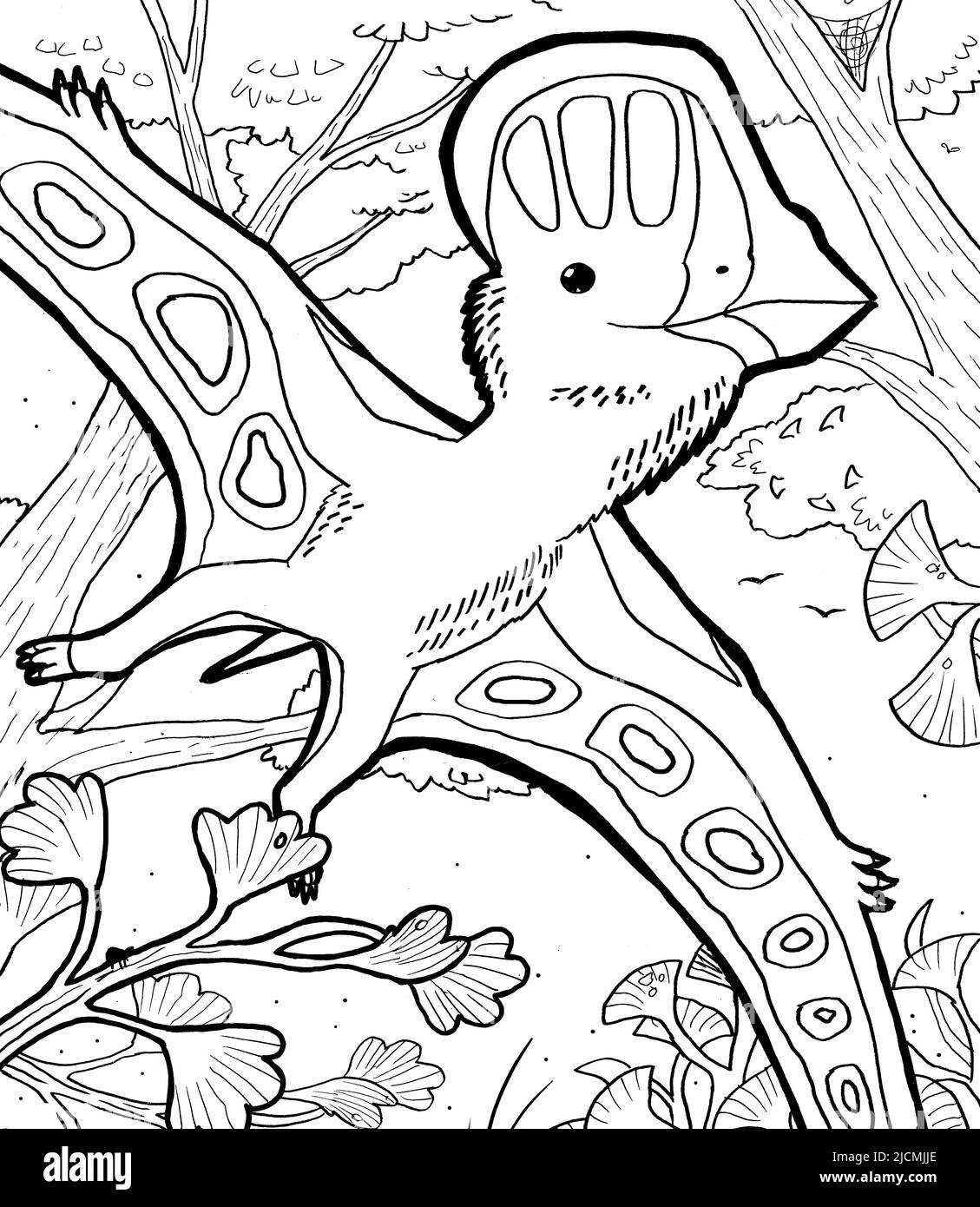 Black and white coloring page ink illustration of a dinosaur Stock Photo - Alamy