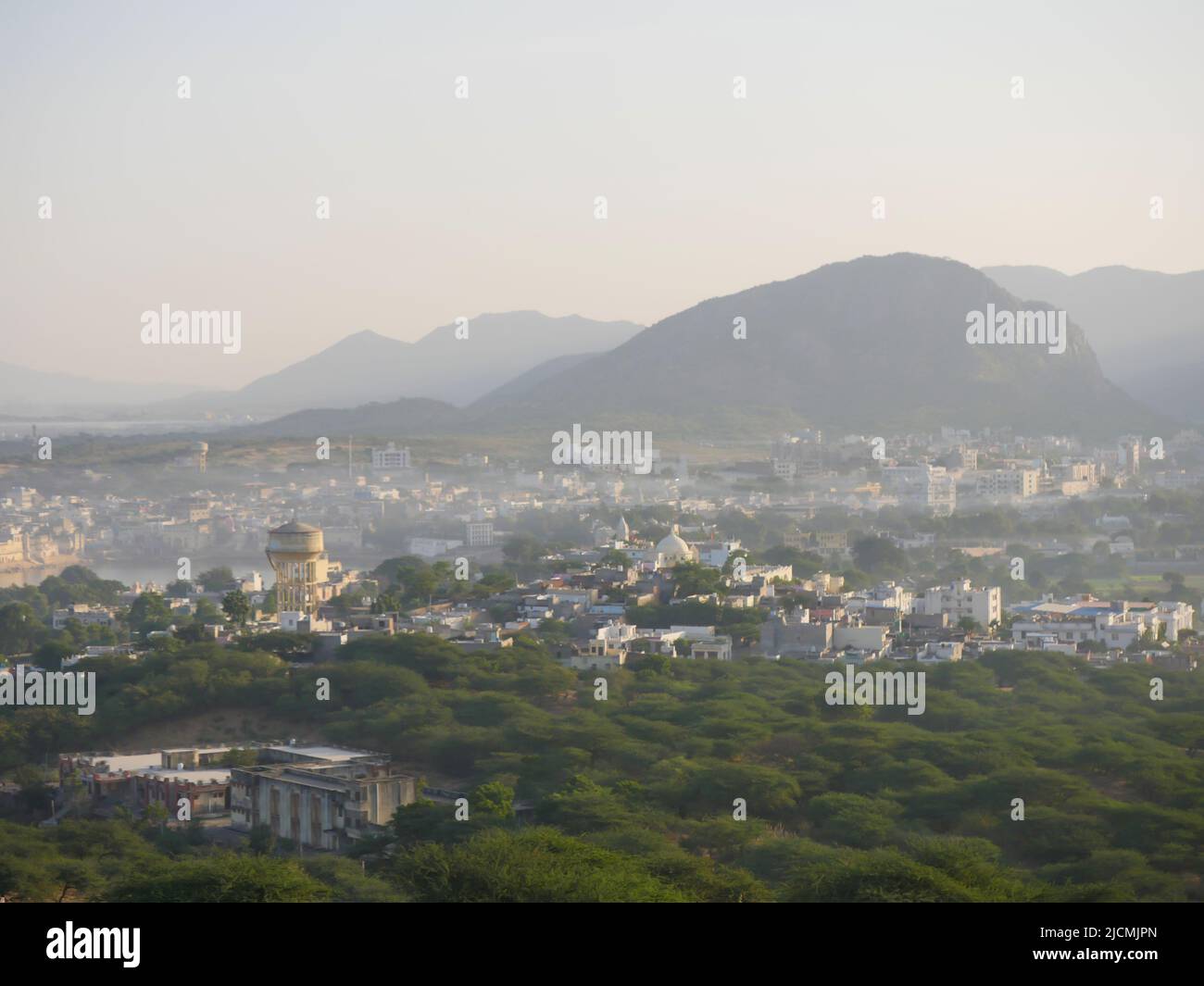 Pushkar City landscape Aerial View from Mountain Stock Photo