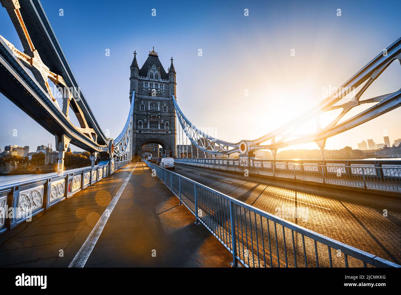 the famous tower bridge of london in the early morning hours Stock Photo