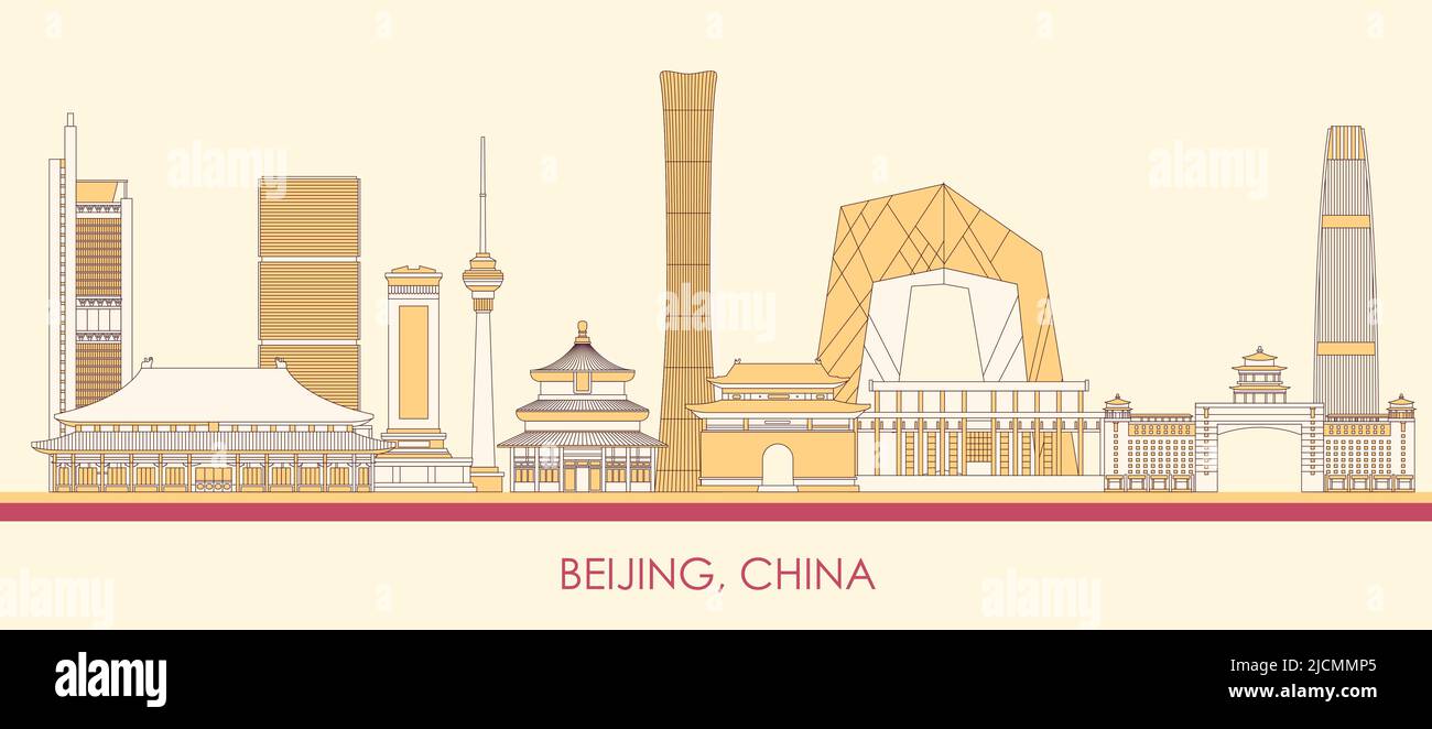 Cartoon Skyline panorama of city of Beijing, China - vector illustration Stock Vector