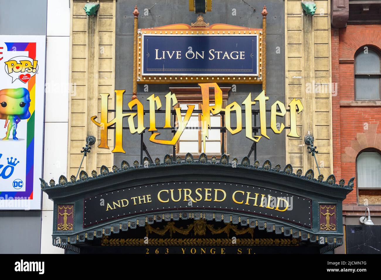 Sign of the play Harry Potter and the Cursed Child at the entrance of