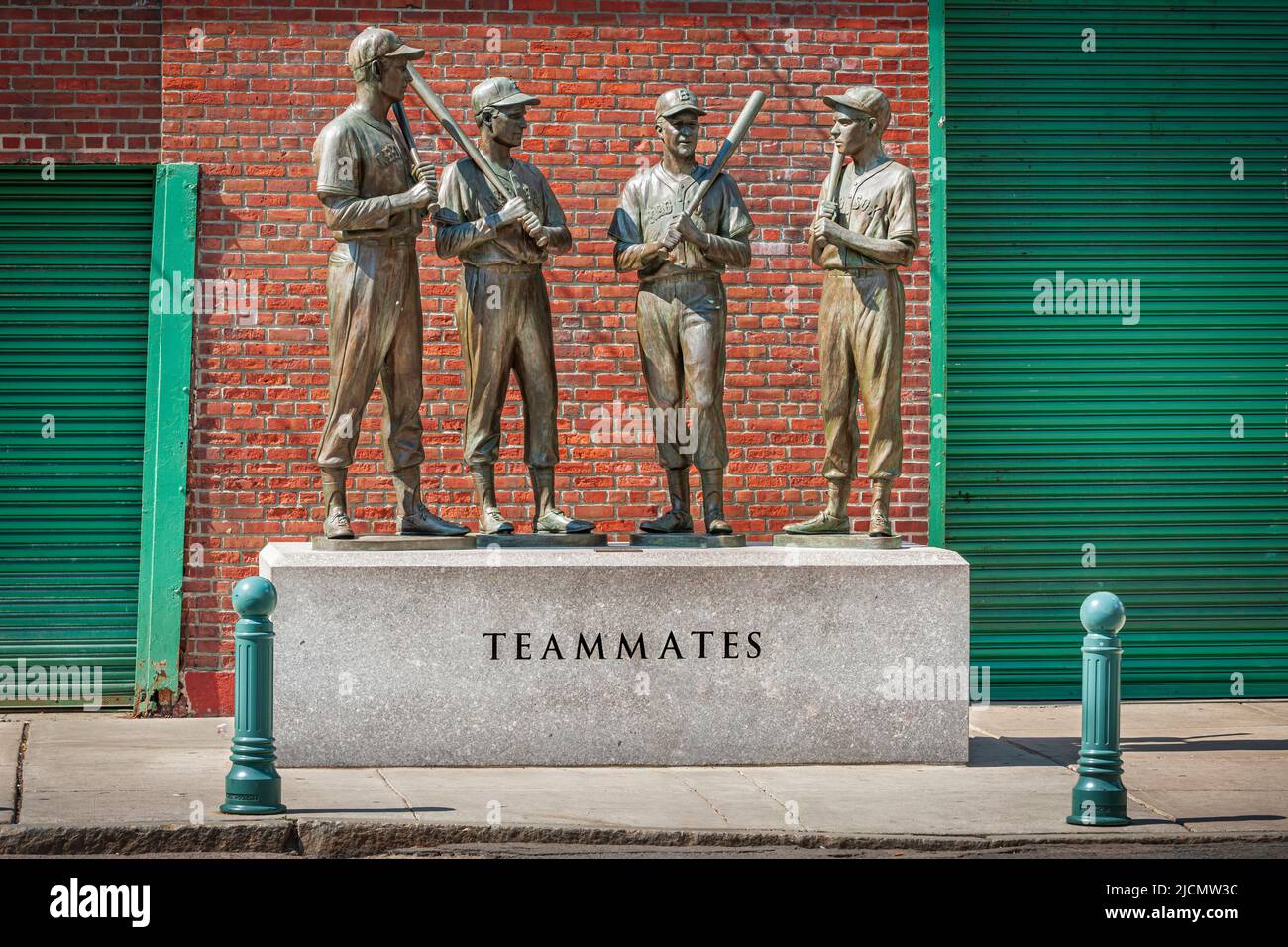 The bronze 'Teammates' statue, by artist Antonio Tobias Mendez, can be found outside Fenway Park featuring the Boston Red Sox greats Ted Williams, lef Stock Photo