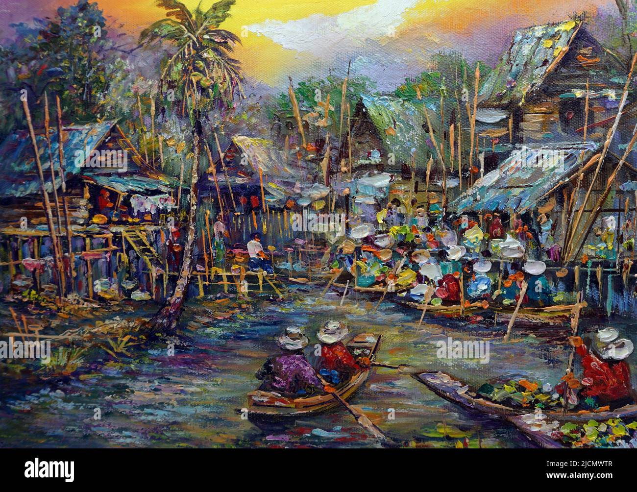 Art painting Oil color Floating market Thai land Stock Photo - Alamy