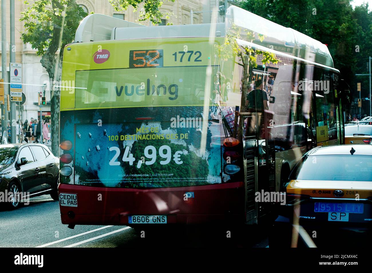 Gas fueled bus, Barcelona, Spain. Stock Photo