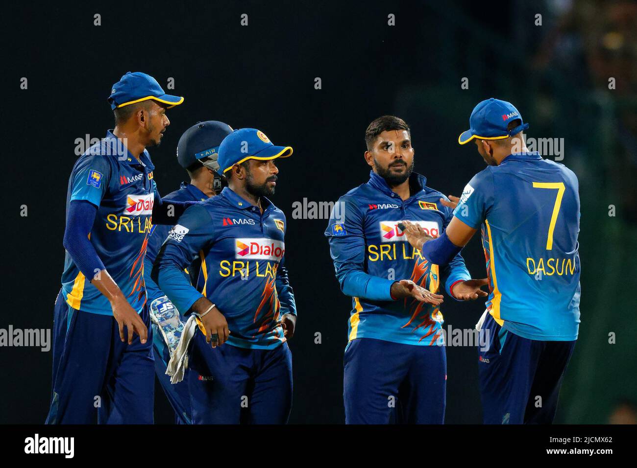 Kandy, Sri Lanka. 14th June 2022. Sri Lanka team celebrates during the 1st ODI cricket match