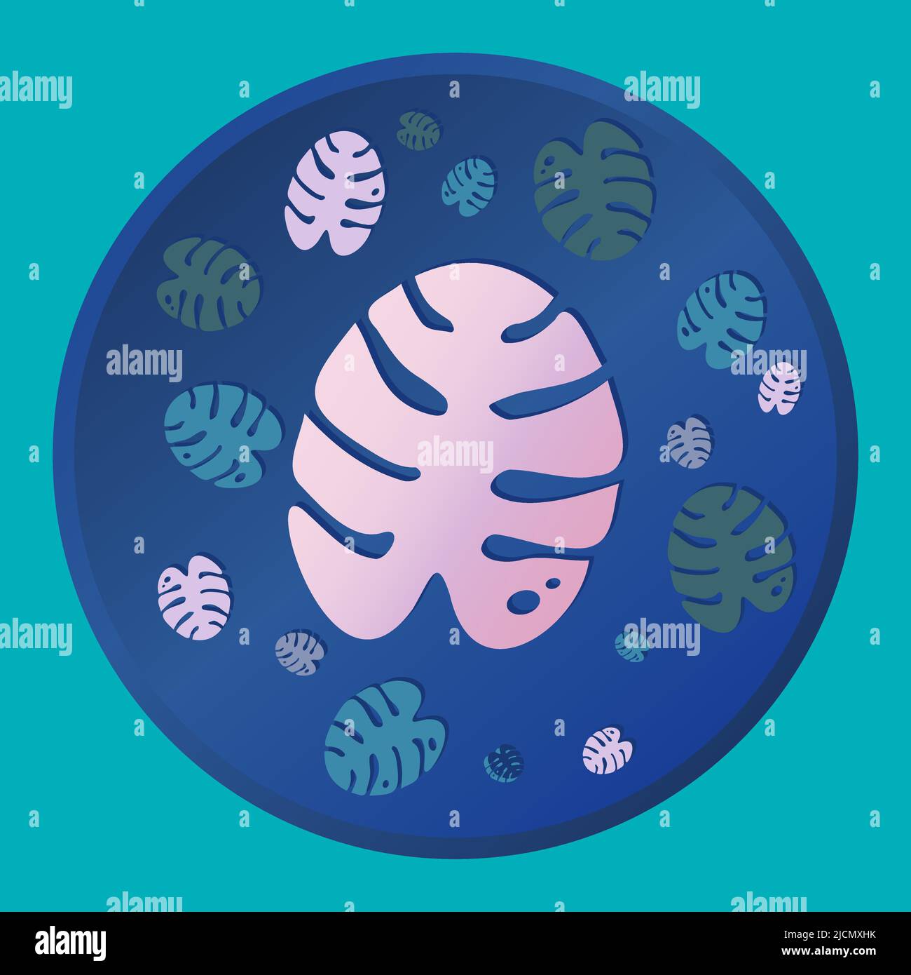 Leaf of a Monstera tropical tree vector flat illustration. Stock Vector