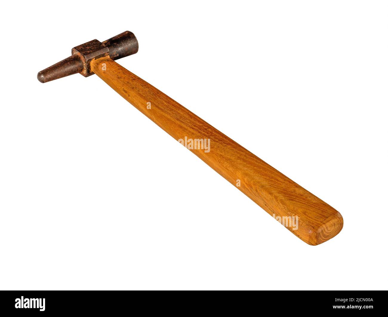 Rusty claw hammer with wooden handle isolated on white background Stock Photo