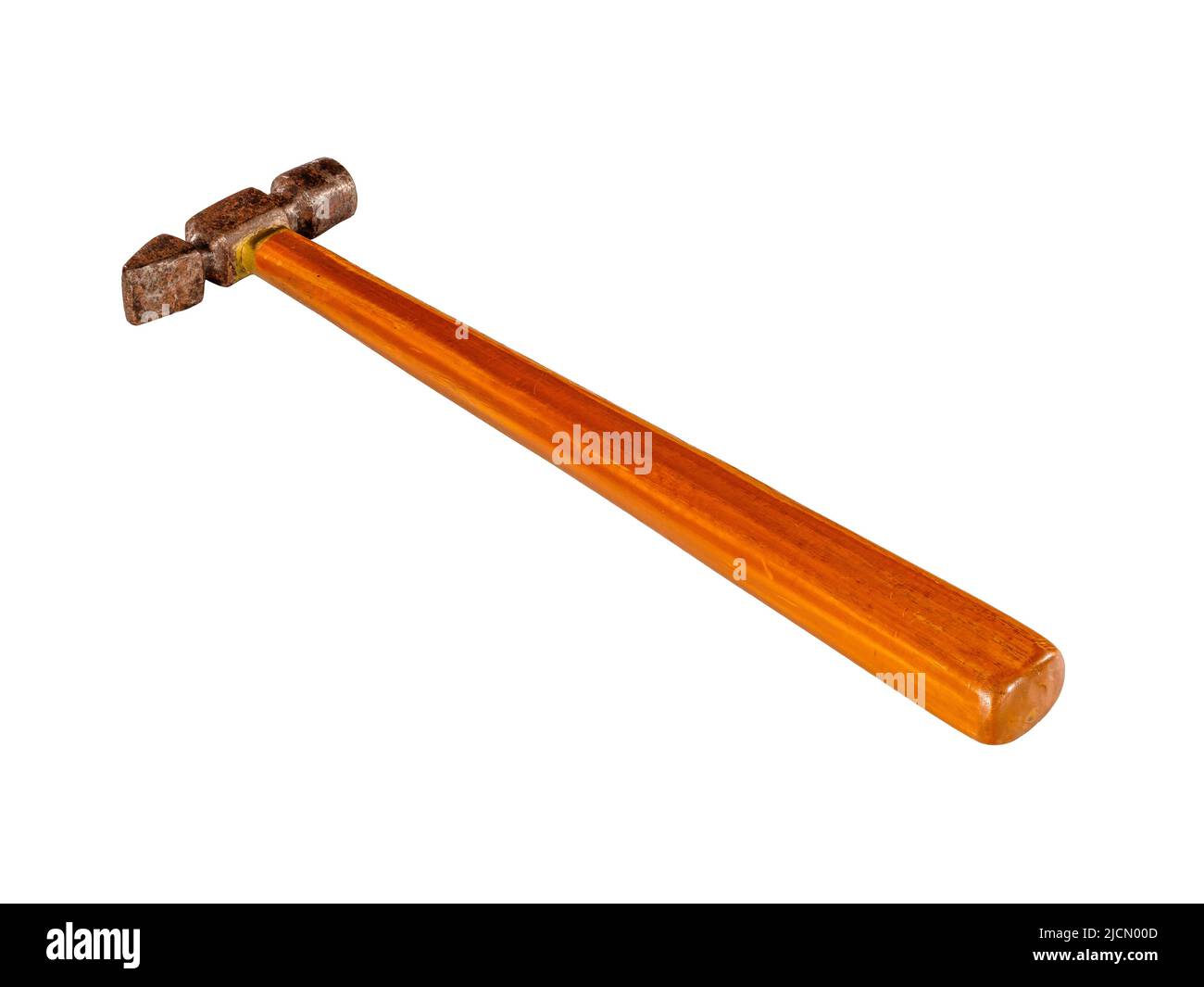 Old rusty claw hammer with wooden handle isolated on white Stock Photo
