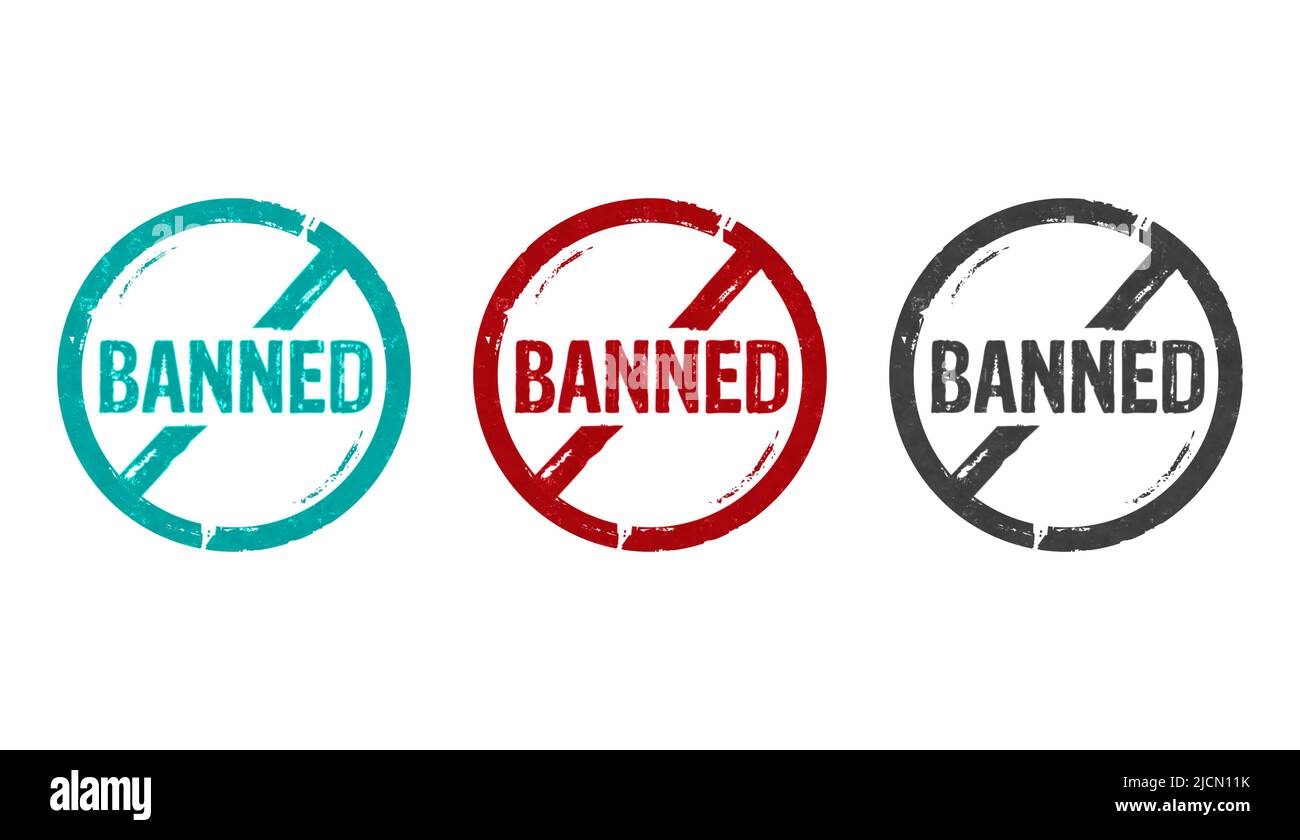 Banned stamp icons in few color versions. Ban, restricted and