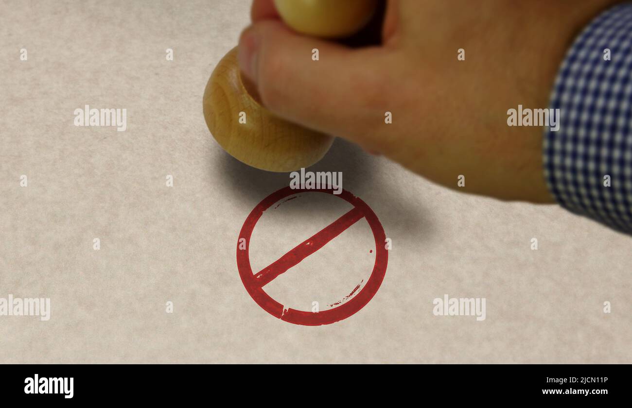 Banned stamp and stamping hand. Ban, restricted and prohibited symbol
