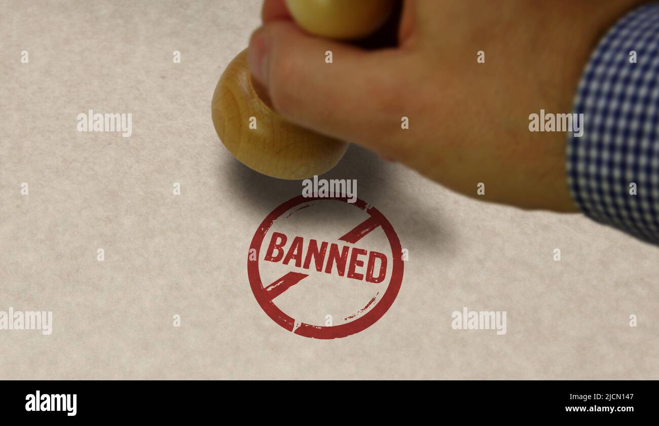 Banned stamp and stamping hand. Ban, restricted and prohibited symbol