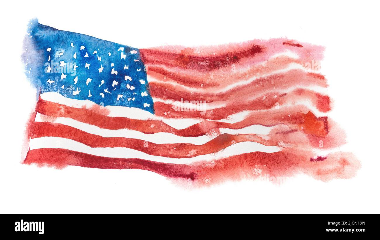 USA, american flag. United States of America. Hand drawn watercolor ...