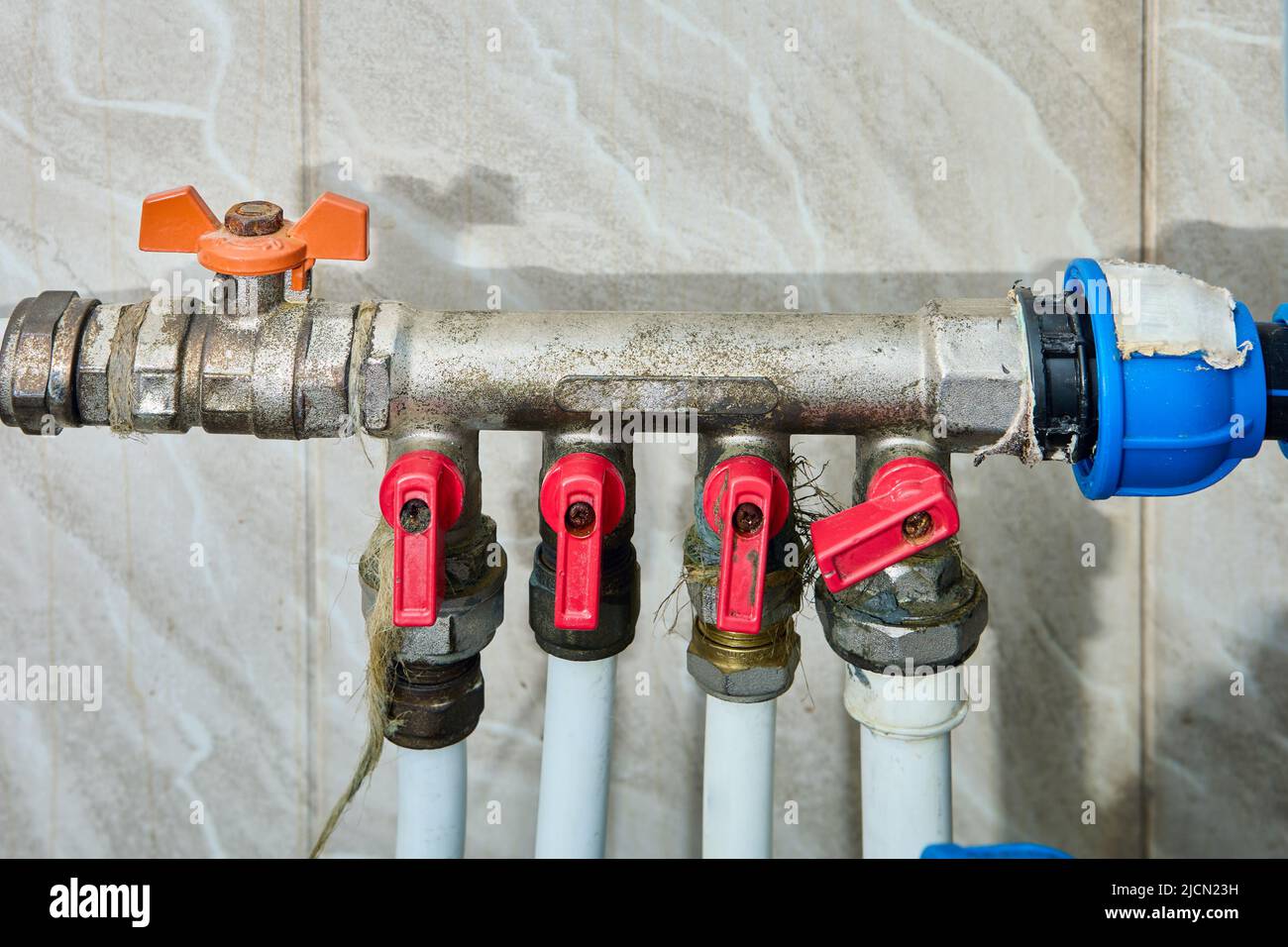 Network distribution pipes with valves, home pumping water distribution