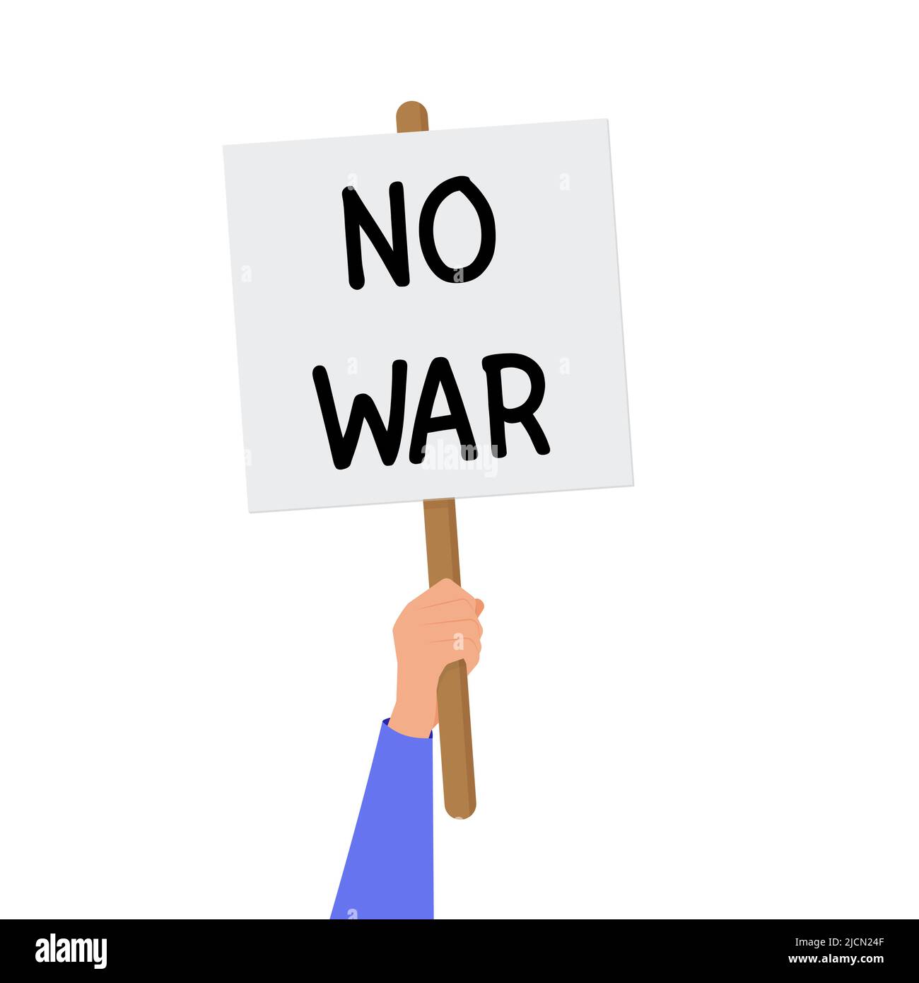 No war protest. Group of people in protest. Posters and Fist and hands up. Black silhouettes of people of Protestants. Concept of revolution and confl Stock Vector