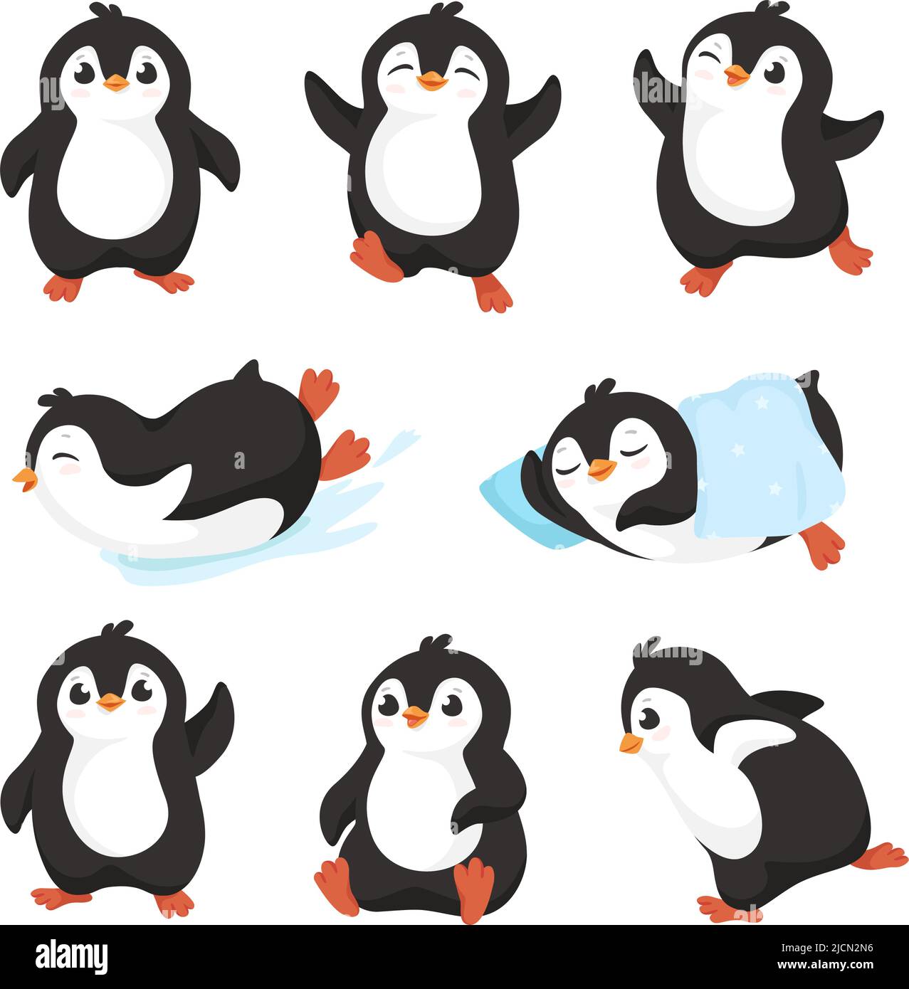 Cute cartoon penguins. Little penguin character with happy smile, aquatic  flightless bird mascot vector set Stock Vector Image & Art - Alamy