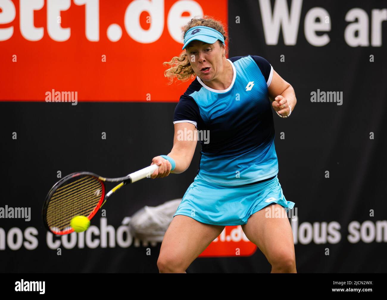 Anna-Lena Friedsam of Germany in action against Xinyu Wang of China during the second qualifications round of the 2022 bett1Open WTA 500 tennis tournament on June 12, 2022 at Rot-Weiss Tennis Club in Berlin, Germany - Photo: Rob Prange/DPPI/LiveMedia Stock Photo
