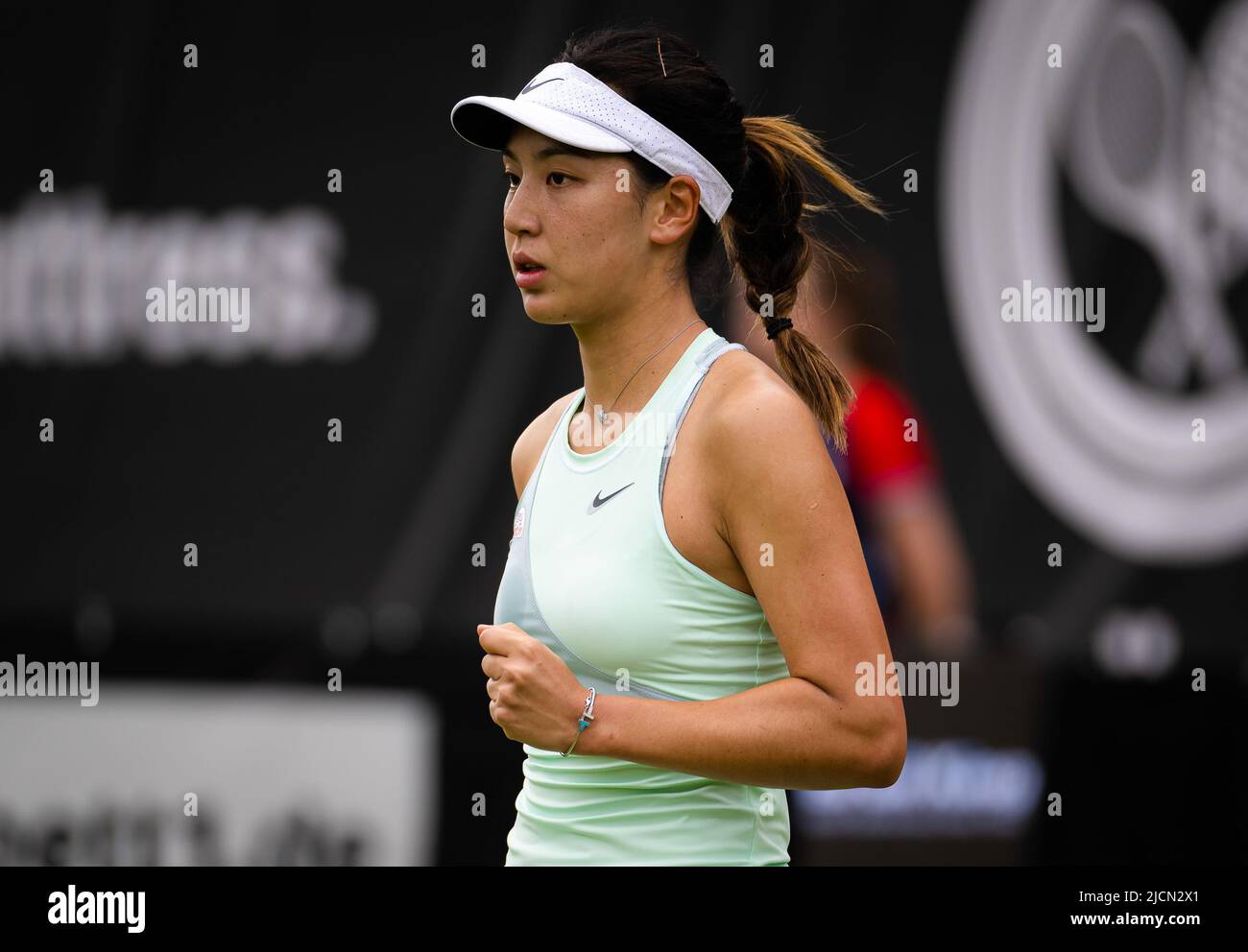 Xinyu Wang of China in action against Anna-Lena Friedsam of Germany during the second qualifications round of the 2022 bett1Open WTA 500 tennis tournament on June 12, 2022 at Rot-Weiss Tennis Club in Berlin, Germany - Photo: Rob Prange/DPPI/LiveMedia Stock Photo