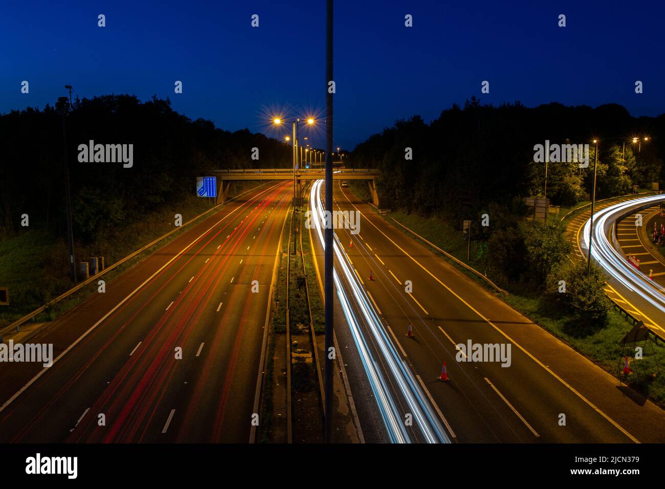 Long Exposure of M56 Motorway, located near Manchester Airport, Manchester, United Kingdom. Stock Photo
